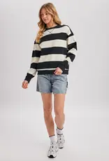 509 Broadway Striped Boxy Crew Neck Knit Sweatshirt