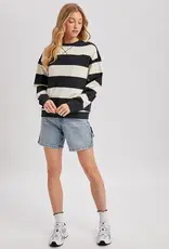 509 Broadway Striped Boxy Crew Neck Knit Sweatshirt