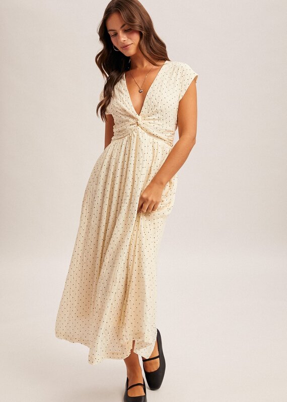 509 Broadway Texture Woven Polka Dot Twisted Dress