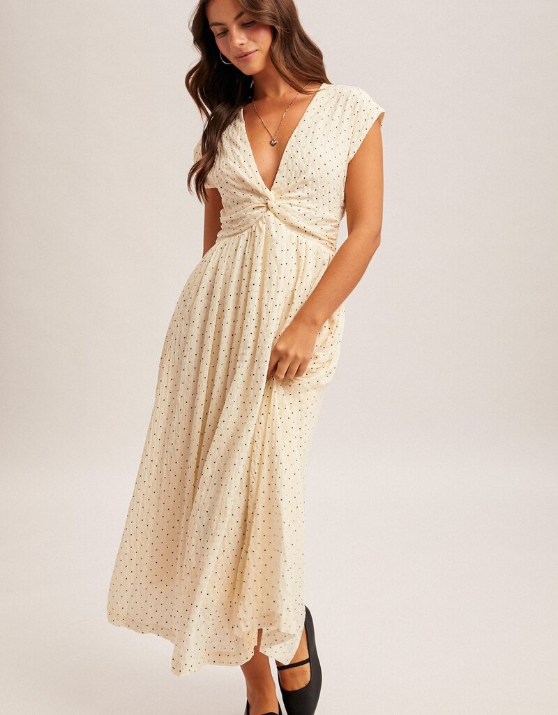 509 Broadway Texture Woven Polka Dot Twisted Dress
