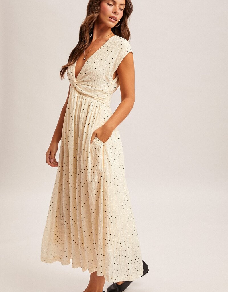 509 Broadway Texture Woven Polka Dot Twisted Dress