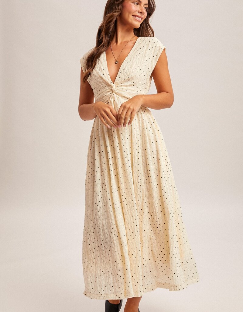 509 Broadway Texture Woven Polka Dot Twisted Dress