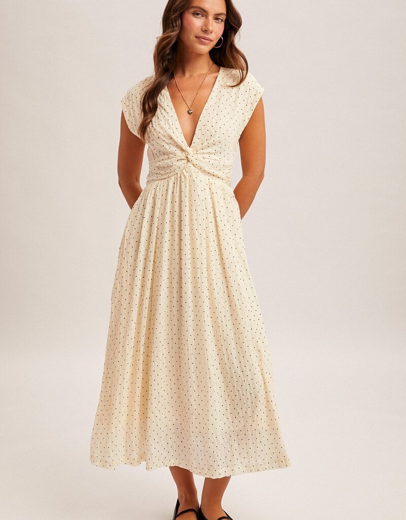 509 Broadway Texture Woven Polka Dot Twisted Dress