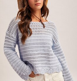 509 Broadway Boatneck Wide L/S Scalloped Hem Sweater