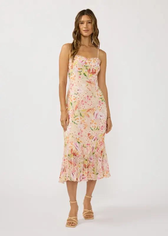 509 Broadway Spaghetti Strap Pleated Hem Midi Dress