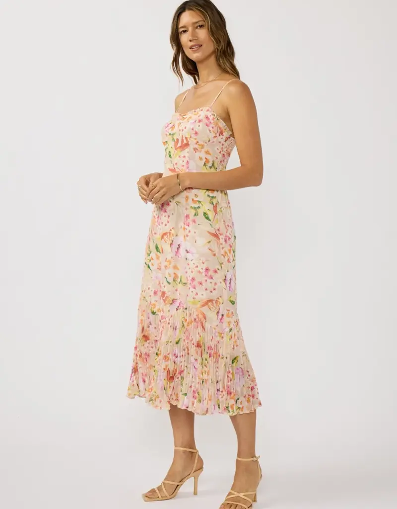 509 Broadway Spaghetti Strap Pleated Hem Midi Dress