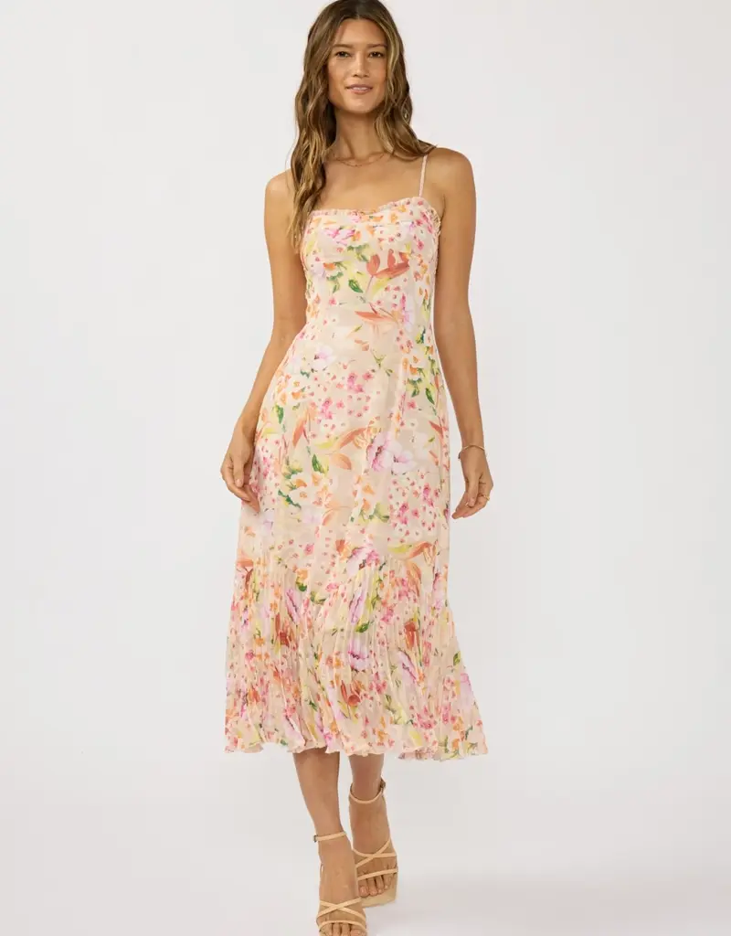 509 Broadway Spaghetti Strap Pleated Hem Midi Dress