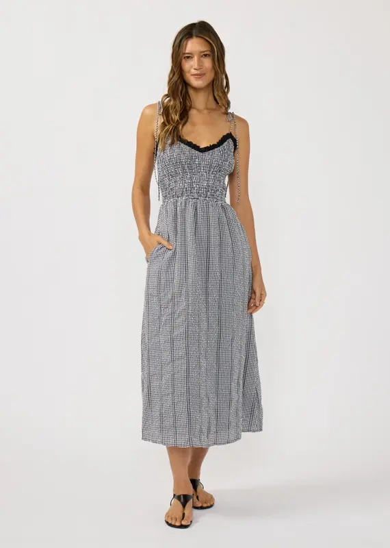 509 Broadway Smocked Gingham Midi Dress