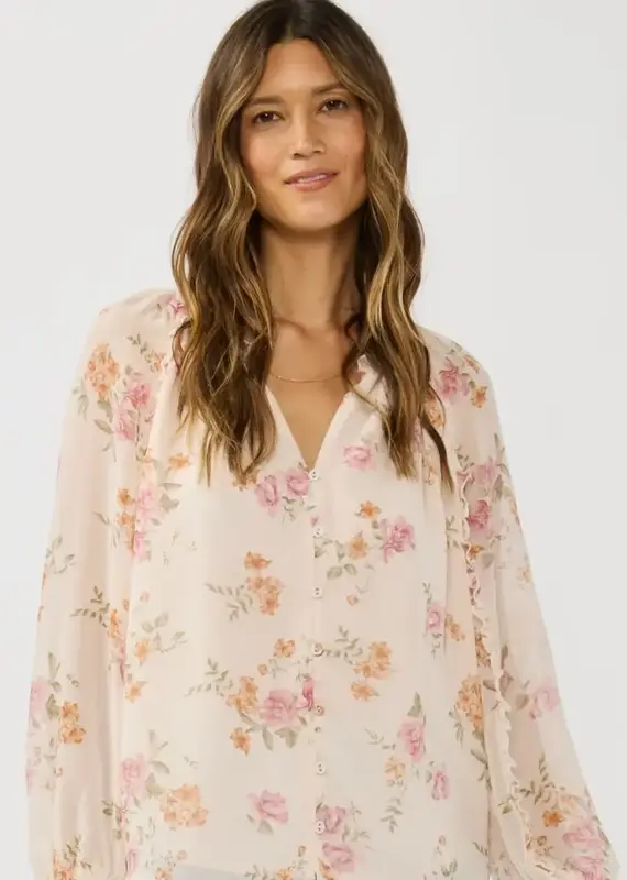 509 Broadway Floral Ruffle Button Blouse