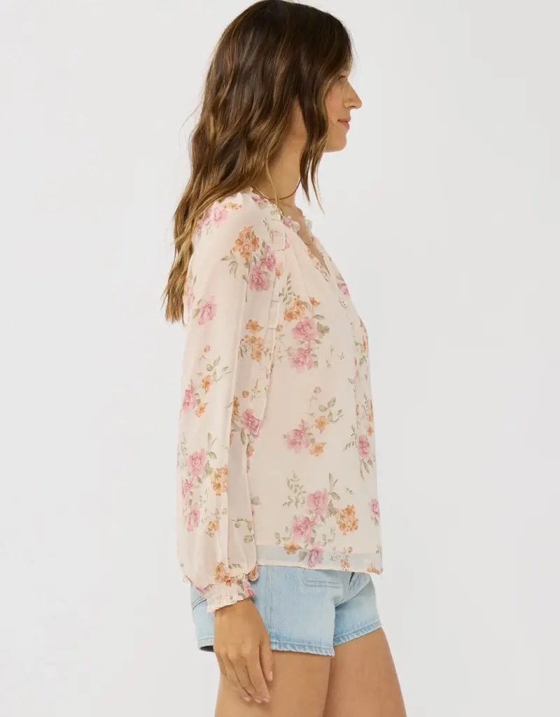 509 Broadway Floral Ruffle Button Blouse
