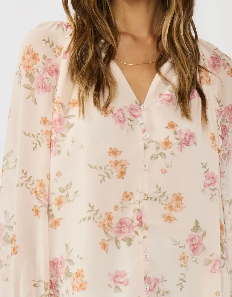 509 Broadway Floral Ruffle Button Blouse