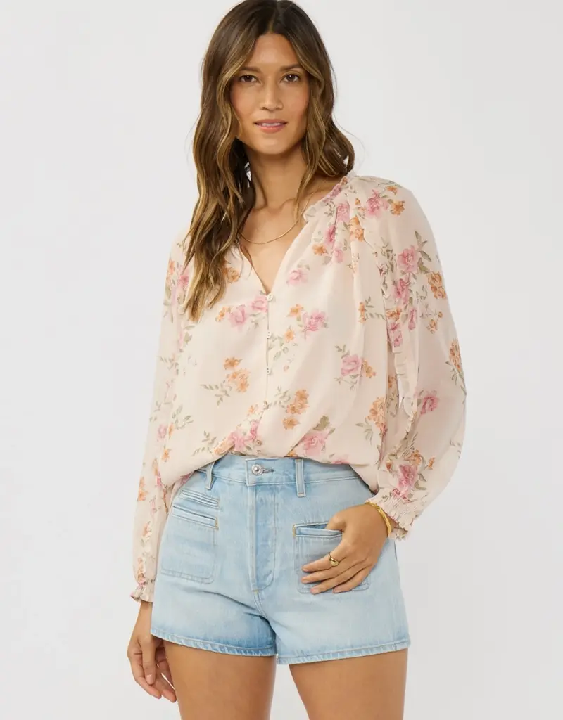 509 Broadway Floral Ruffle Button Blouse