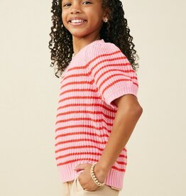 509 Broadway Girls Striped Puff SS Sweater