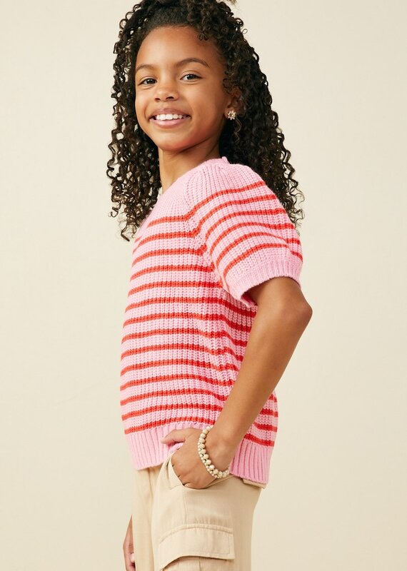 509 Broadway Girls Striped Puff SS Sweater
