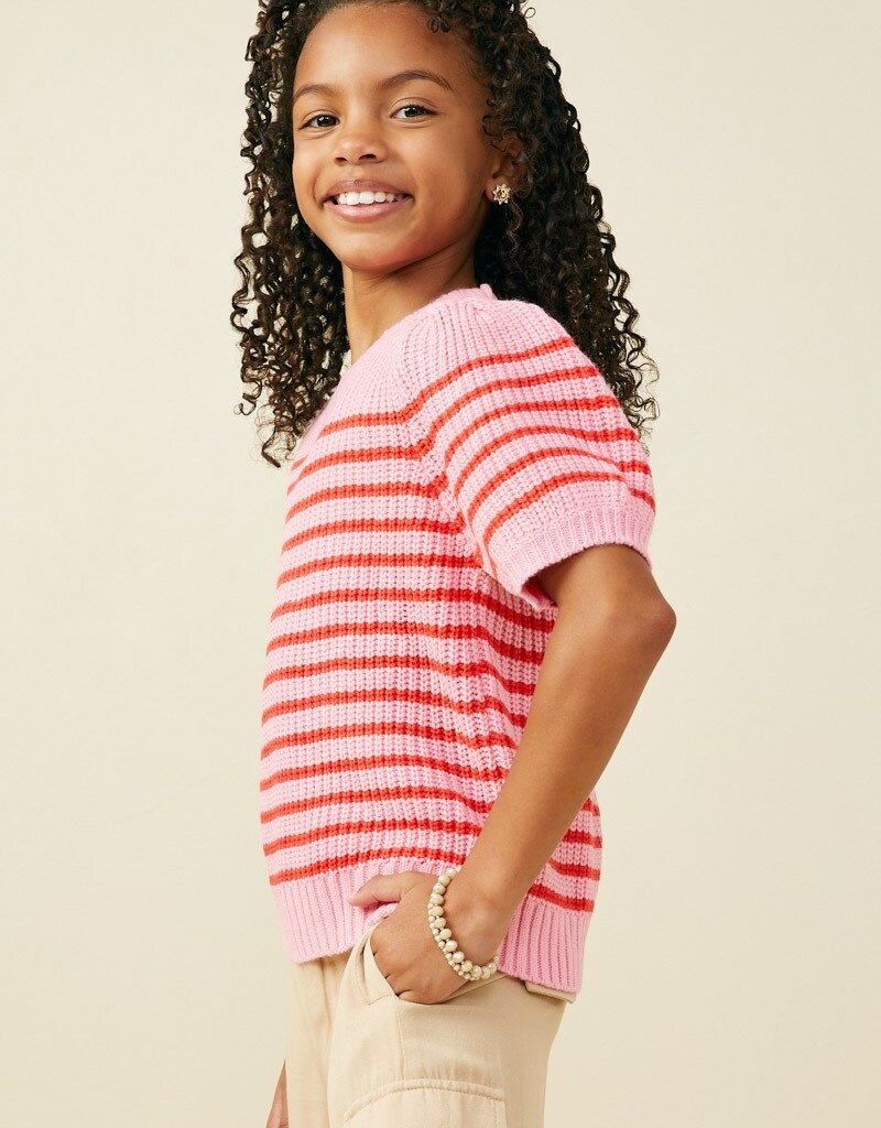 509 Broadway Girls Striped Puff SS Sweater
