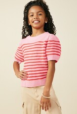 509 Broadway Girls Striped Puff SS Sweater