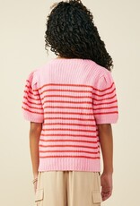 509 Broadway Girls Striped Puff SS Sweater