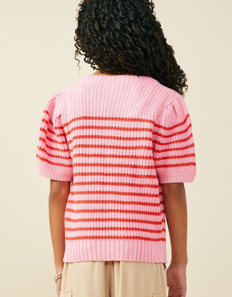 509 Broadway Girls Striped Puff SS Sweater
