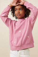 509 Broadway Girls Brushed Texture Floral Sweatshirt