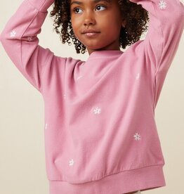 509 Broadway Girls Brushed Texture Floral Sweatshirt