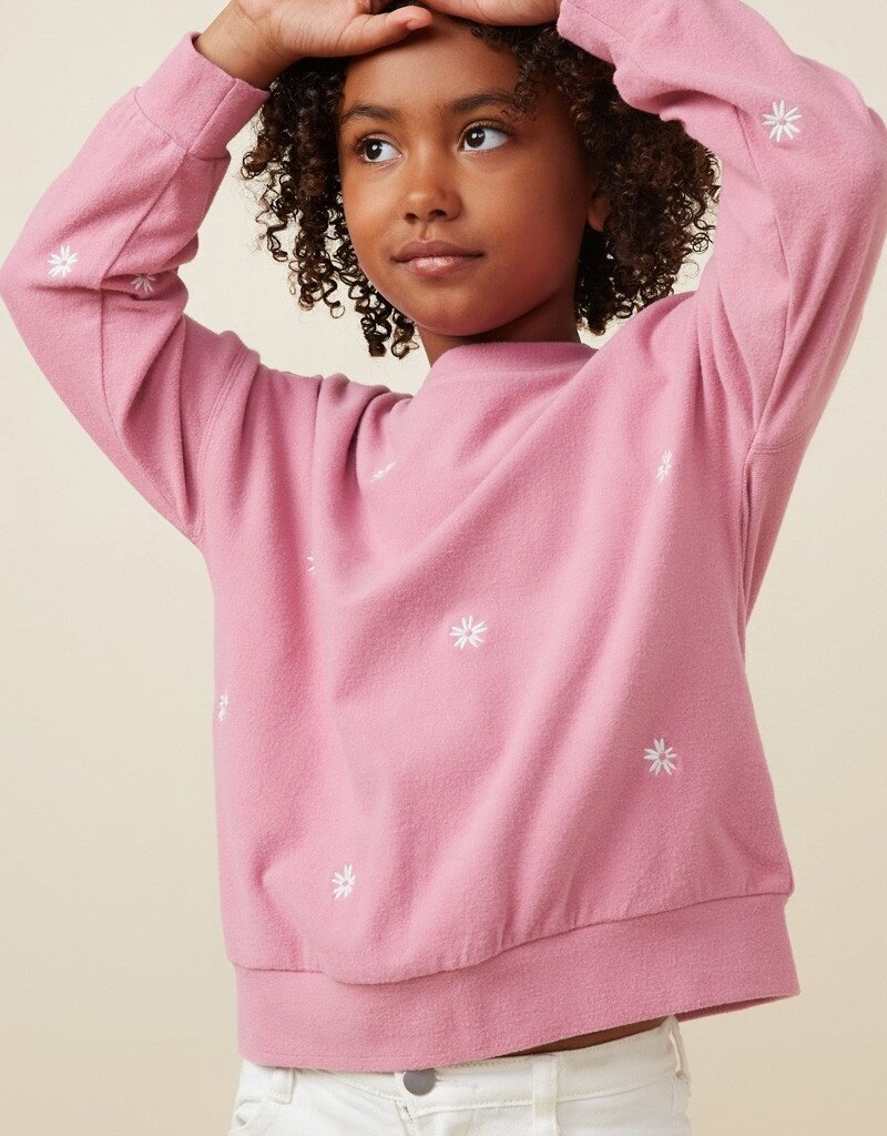 509 Broadway Girls Brushed Texture Floral Sweatshirt