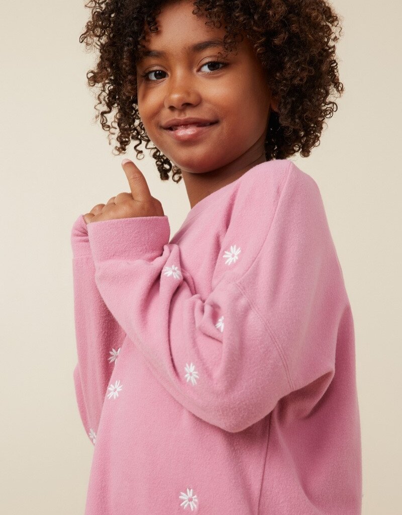 509 Broadway Girls Brushed Texture Floral Sweatshirt