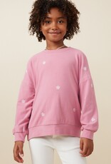 509 Broadway Girls Brushed Texture Floral Sweatshirt