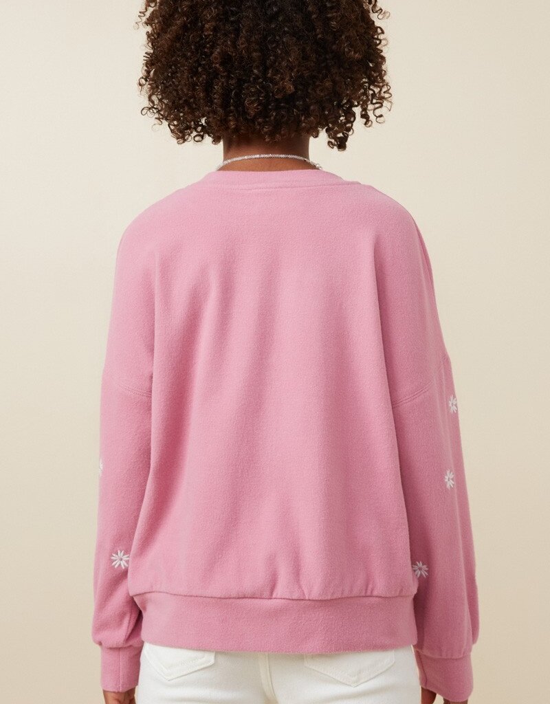 509 Broadway Girls Brushed Texture Floral Sweatshirt