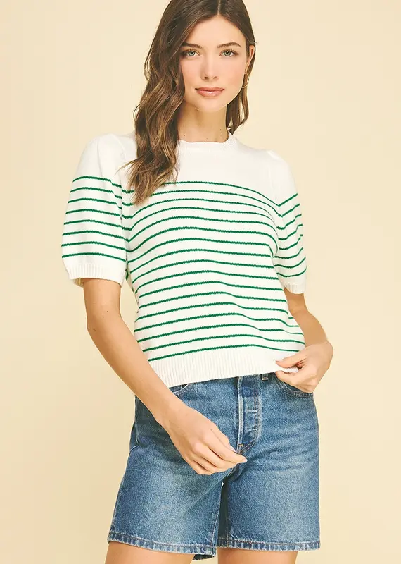 509 Broadway Striped Short Sleeve Sweater