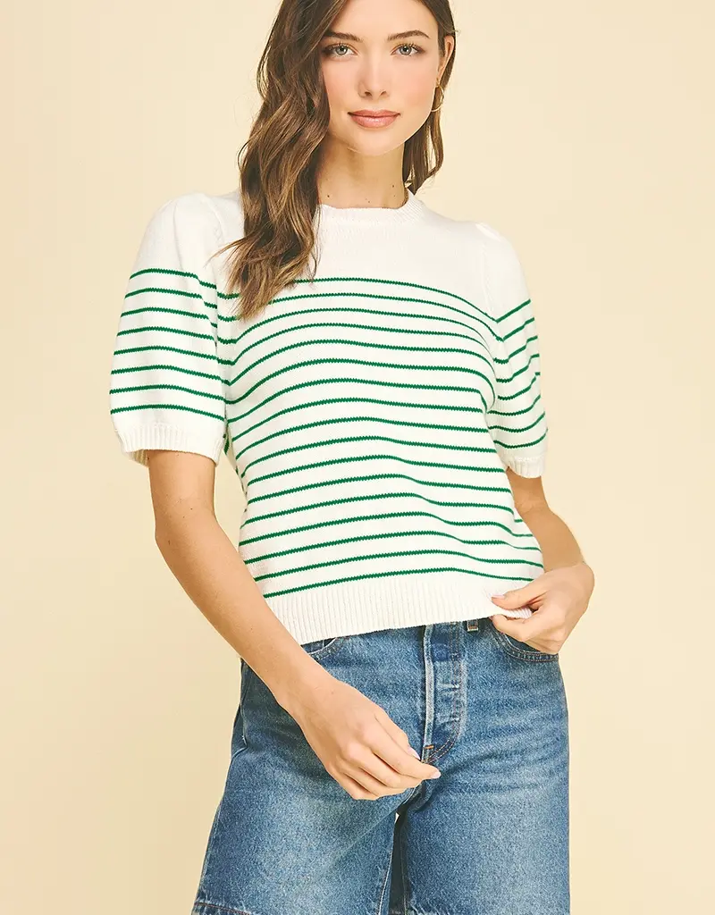509 Broadway Striped Short Sleeve Sweater