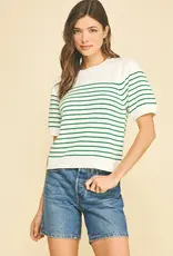 509 Broadway Striped Short Sleeve Sweater
