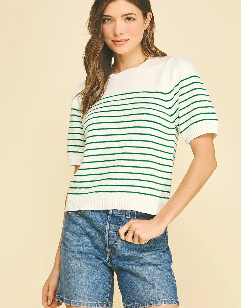 509 Broadway Striped Short Sleeve Sweater