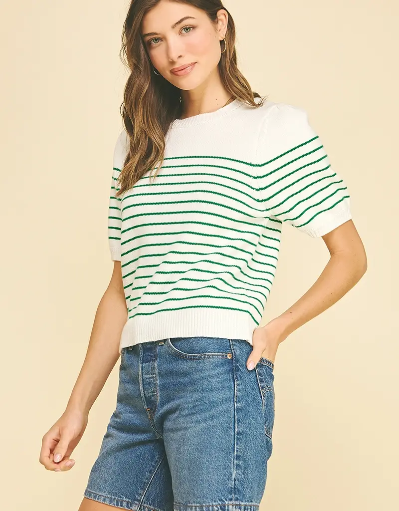 509 Broadway Striped Short Sleeve Sweater