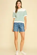 509 Broadway Striped Short Sleeve Sweater