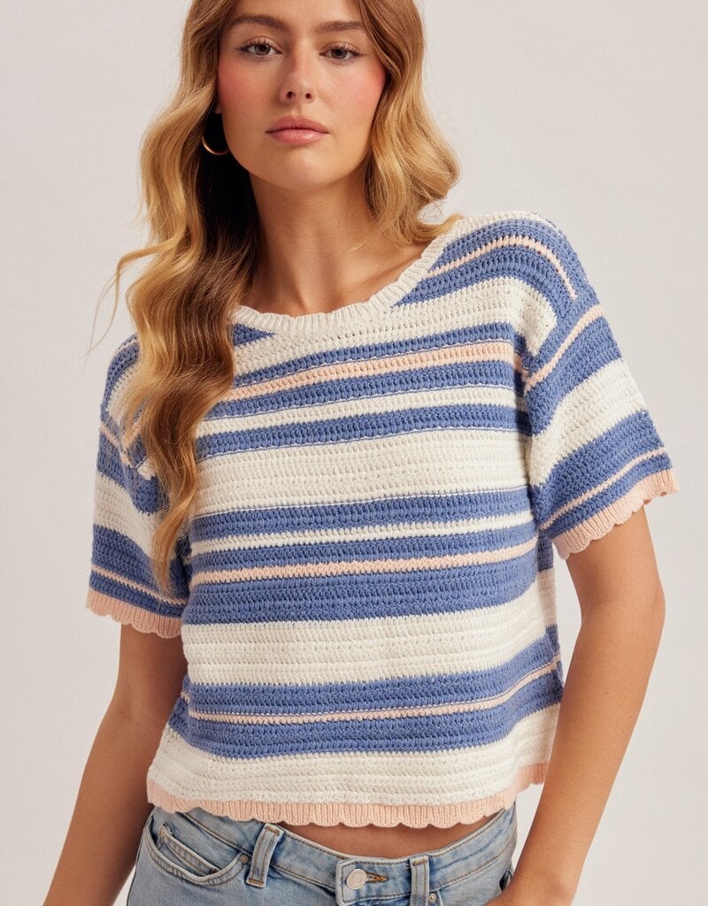 509 Broadway Textured Weave Stripe Sweater