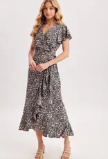 509 Broadway Floral Printed Ruffle Hem Wrap Dress