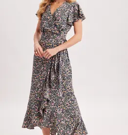 509 Broadway Floral Printed Ruffle Hem Wrap Dress