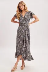 509 Broadway Floral Printed Ruffle Hem Wrap Dress