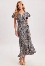 509 Broadway Floral Printed Ruffle Hem Wrap Dress