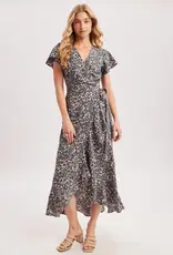 509 Broadway Floral Printed Ruffle Hem Wrap Dress