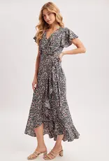 509 Broadway Floral Printed Ruffle Hem Wrap Dress