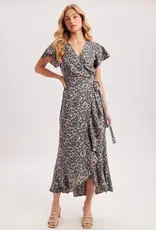 509 Broadway Floral Printed Ruffle Hem Wrap Dress