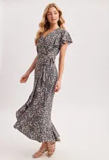509 Broadway Floral Printed Ruffle Hem Wrap Dress