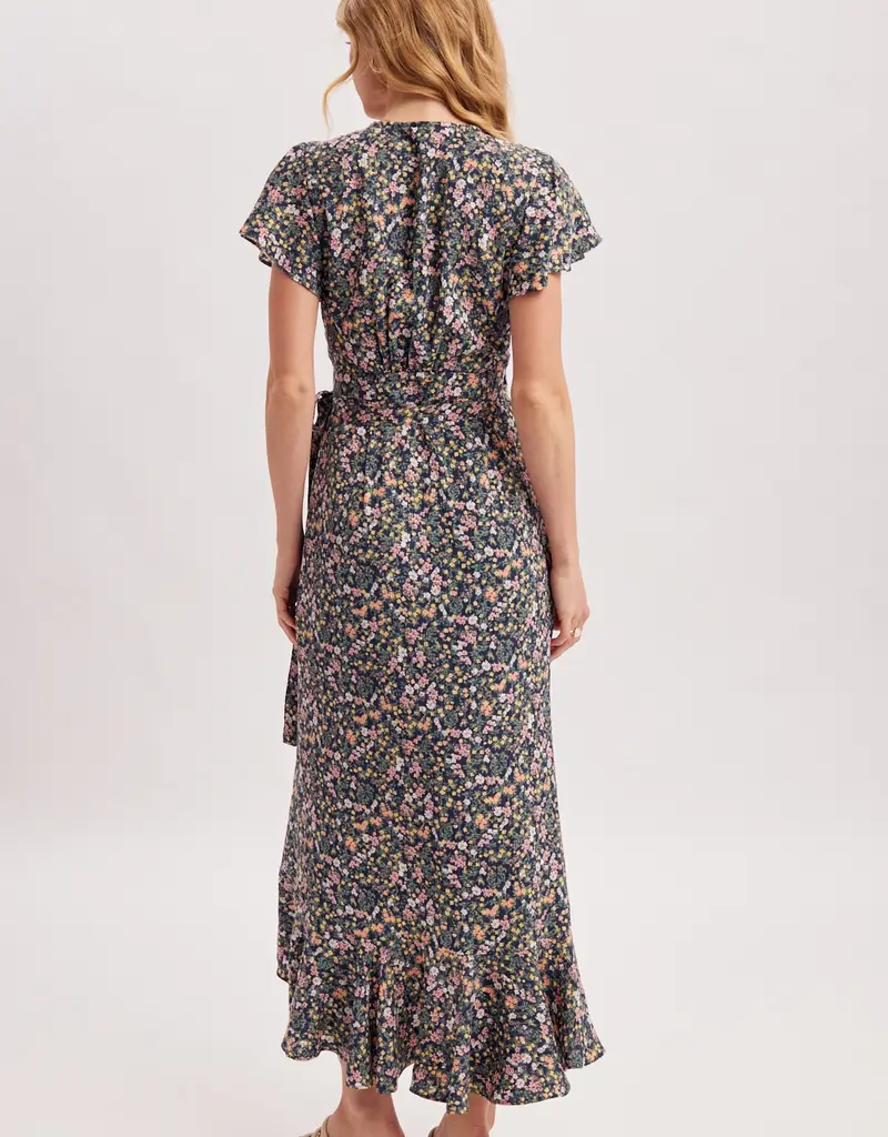 509 Broadway Floral Printed Ruffle Hem Wrap Dress