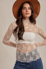 509 Broadway Mock Neck Lace Top