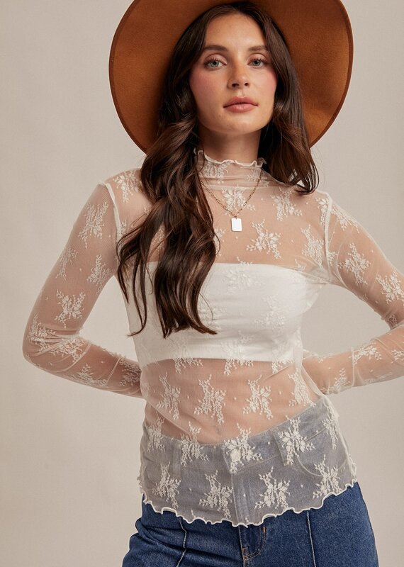 509 Broadway Mock Neck Lace Top