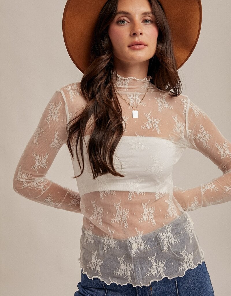 509 Broadway Mock Neck Lace Top