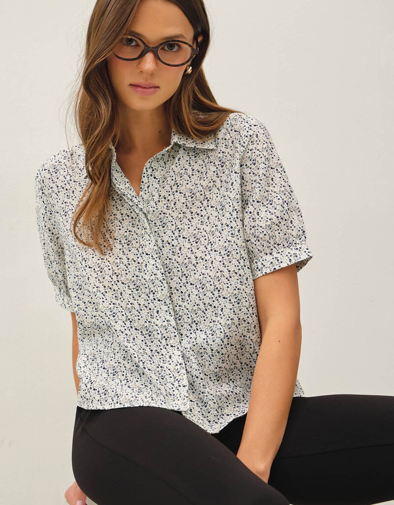 509 Broadway Ditsy Print Puffed Blouse