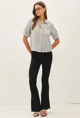 509 Broadway Ditsy Print Puffed Blouse