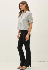 509 Broadway Ditsy Print Puffed Blouse